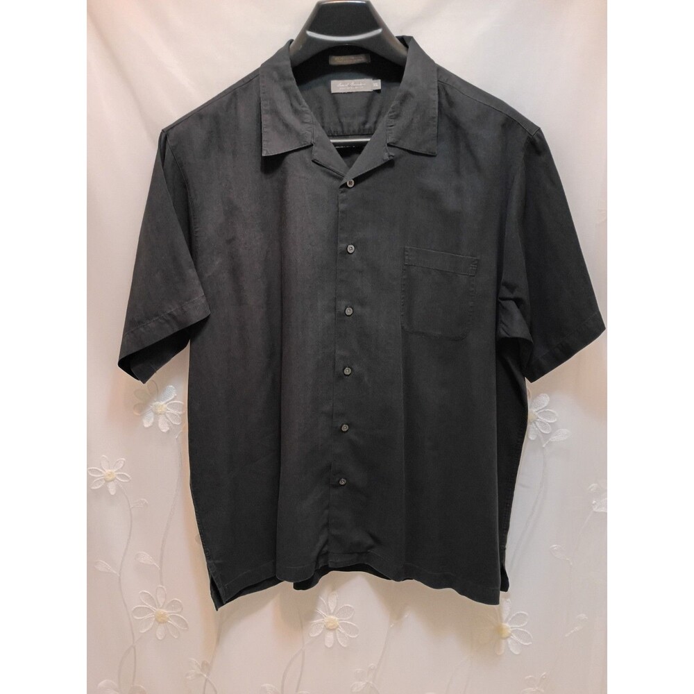 Daniel Cremieux Mens XXL Black Top Work Solid Plain Utility Career Button Front